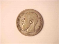 1876 Belgium King Leopold II silver 5 Franc