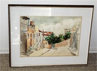 Framed Pen & Wash Scene of Israeli Street