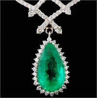 18K/14K Gold Necklace 5.58ct Emerald & 2.10ct Diam