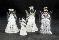 4 Fancy Crystal Hand Made Glass Angel Ornaments