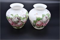 (2) Hand Painted Milk Glass Vases