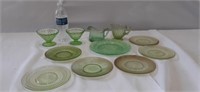 Green depression glass,  has chips