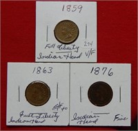 (3) Indian Head Cents - 1859-1863-1876