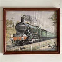 Train Print in Wood Frame behind Glass 10 x 9