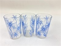 (3) Vintage Swanky Swig Blue Flower Juice Glasses