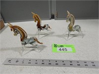 3 Blown glass horses