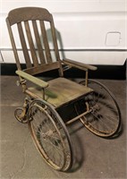Vtg Colson Wooden Wheelchair w/ Metal Compartment