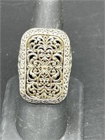 Silver Tone Filigree Ring, Size 7.5