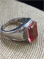925 Silver Ring w/ Red Stone, Size 11, TW 10.21g