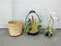 Lot Of 3 Rolling Planter W Artificial Plants
