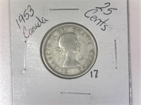 1953 Silver 25 Cents Canada Coin