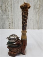 Stag Wood Carved Face Pipe Bruyere