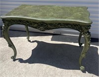 Green painted ornate Desk crackle design top