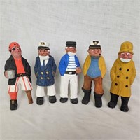 (5) 7" Wood Carved Sailors