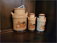 SMALL CROCK AND SALT AND PEPPER SHAKERS