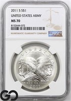 2011-S US Army Commemorative $1, NGC MS70