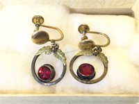 Vintage Gold-Filled Screw back earrings with red