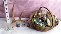 Lot of Shot Glasses, Cribbage Horn & Ornaments