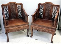Pair Chinese Qing dynasty carved huali chairs