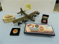 B-24 Style WWII Metal Airplane & WWII Belt Buckle,