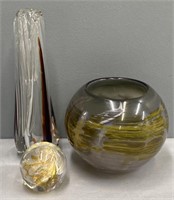 Art Glass Bowl; Vase & Paperweight MCM