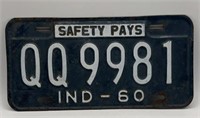 1960’s INDIANA LICENSE PLATE