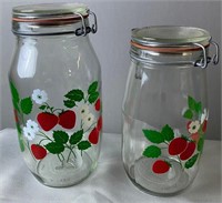 2 Strawberry Glass Canister/ Storage Jars