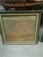 Oil painting of mountains sign at the back L