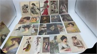 25 flapper girl, Victorian, etc. postcards
