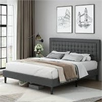 Homfa Queen Bed Frame, Platform, Gray