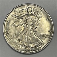 1941-D Walking Liberty Silver Half AU