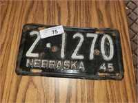 Vintage 1945 Nebraska License Plate - 2 county