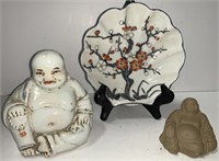 Fenton Bowl & Buddha Figurines