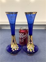 Pair of Blue Hand-Painted Vases