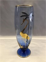 VINTAGE LARGE BLUE TROPICAL STYLE VASE 10.5" TALL