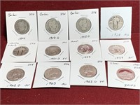 (12) MIX UNITED STATES SILVER QUARTERS / BARBERS