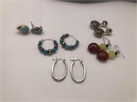 2 pair of sterling earrings and 3 unmarked