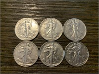 (6) Walking Liberty 1/2 Dollar