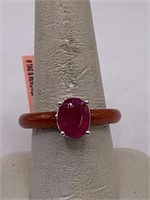 NEW STERLING SILVER,RED JADE & GARNET RING