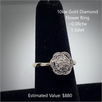 10kt Diamond Flower Ring, ~0.08ctw, 1.3dwt