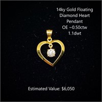 14kt Floating Diamond Heart Pendant, OE ~0.50ctw