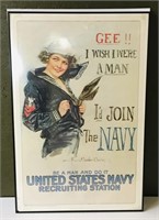 Vintage Gee I Wish I were a Man. Framed Navy