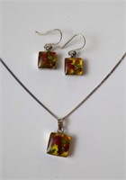 Sterling Chain & Mounted Floral Resin Jewelry