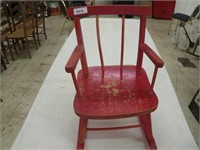 PRIMITIVE RED DOLL ROCKING CHAIR 18.5"T X 12"W