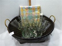 NEW Basket / Table Cloth 52"x70" / Wine Glasses