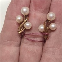 Vintage 1940s 14K Gold Pearl Earrings Clip On