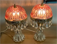 Pair Ruby Top & Prisms Accent Lamps