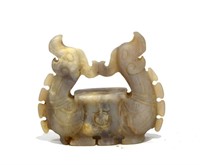 Chinese Carved Jade Figure of Double Dragons