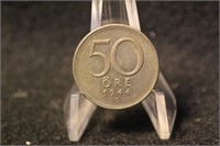 1944 Sweden 50 ore Silver Coin
