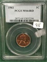 1961 PCGS MS64RD Lincoln Cent